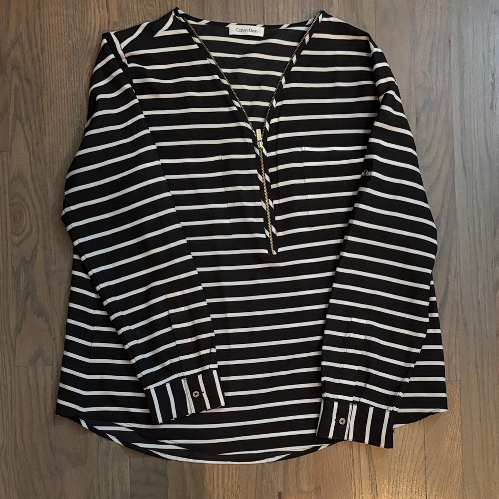 Calvin Klein Collection Black and White Striped Blouse